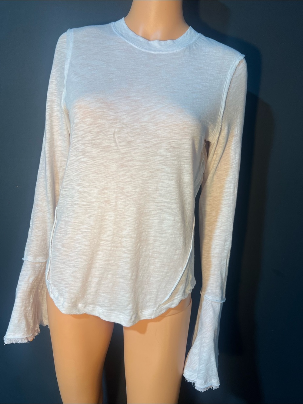 Free People White Long-Sleeve Crewneck Top with Flared Cuffs - Picture 8 of 9